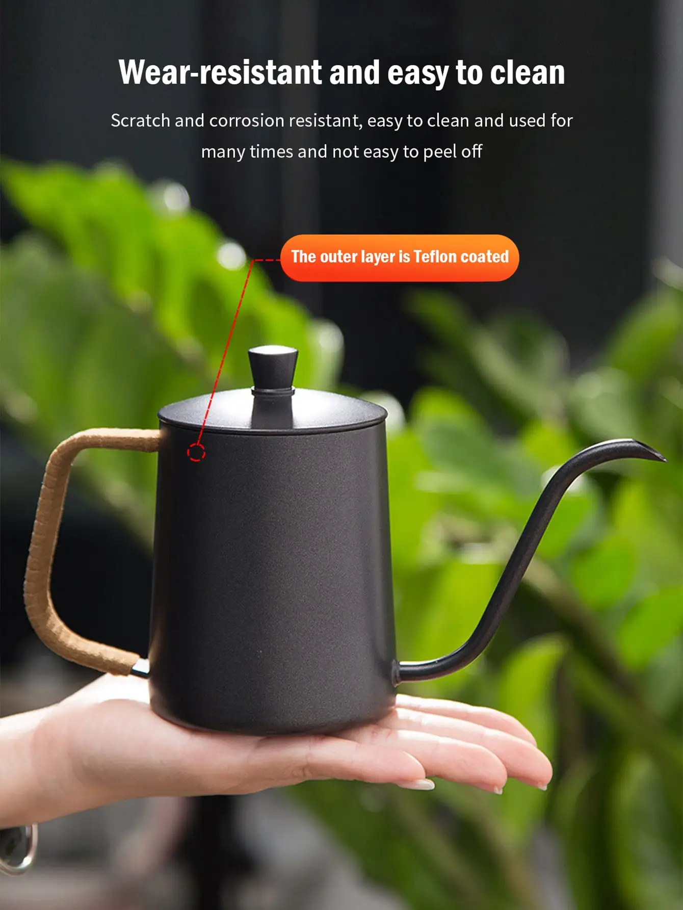 Leeseph Pour Over Coffee Kettle Gooseneck with Cover, Pour Over Coffee Kettle Stainless Steel, Twine Handle, 600ml/20oz