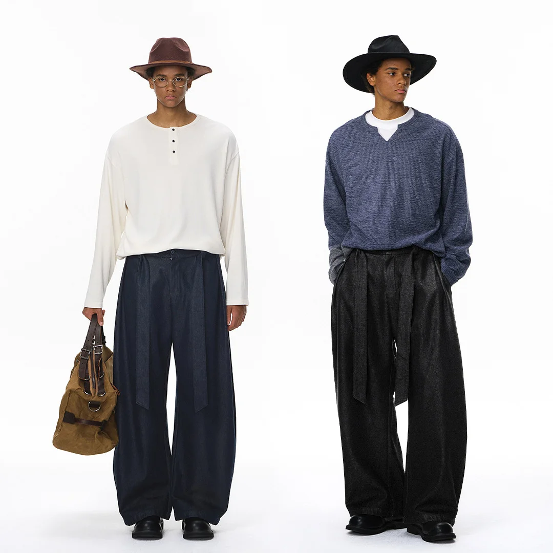 Men\'s Japan Korean Streetwear Loose Casual Wide Leg Denim Cargo Pants Harem Trousers Cityboy Oversize Baggy Jeans Pant