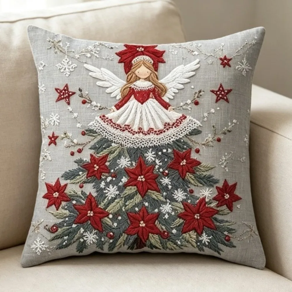 Atmosphere 2D Flat Printing Christmas Pillow Covers Plaid Soft Throw Cushion Case Square Ball Santa Pillow Cover Bedroom