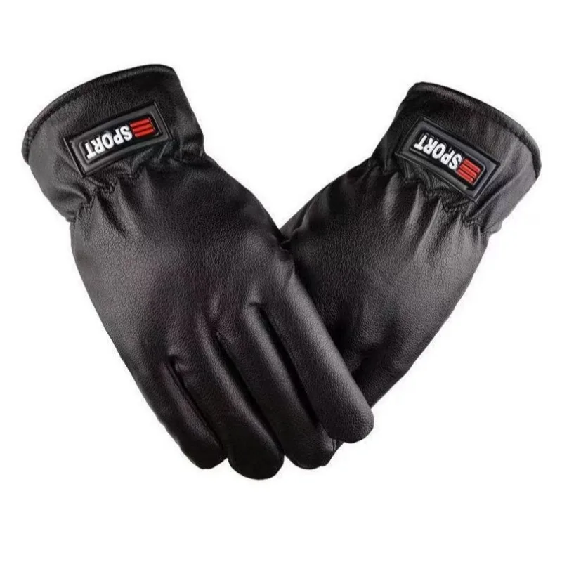 Men's Winter Cotton Leather Gloves, Autumn and Winter Cycling Gloves, Waterproof, Cold Resistant, Thickened and Plush