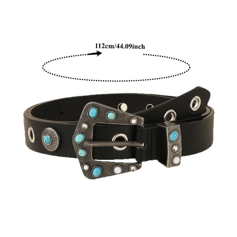 FashionableVersatile Punk-Style Belts with Eyelet Accents Trendy Gold-Studded Niche Ethnic-Inspired Women’s Belts