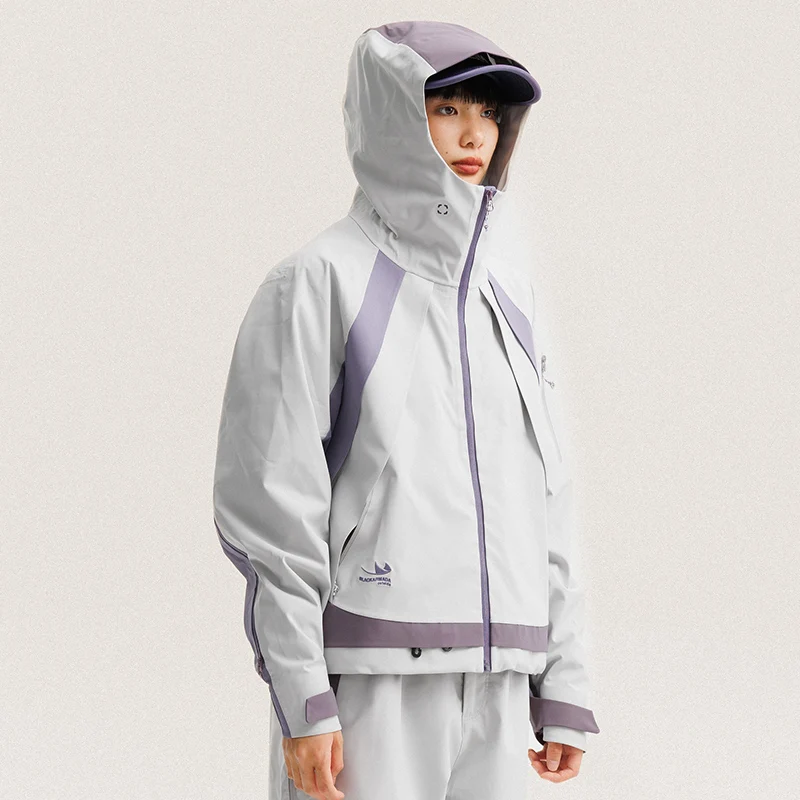 

Women Men Full Pressure Adhesive Lightweight Waterproof Outdoor Mountaineering Casual Back Zipper Hooded Cargo Jacket Short Coat