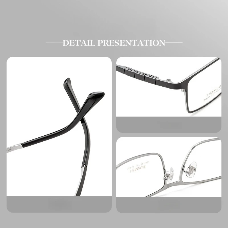 OLLYMURS Luxury Business Pure Titanium Men's Glasses Ultra-Light Simple Square Optical Prescription Eyeglasses Frames 89696CN