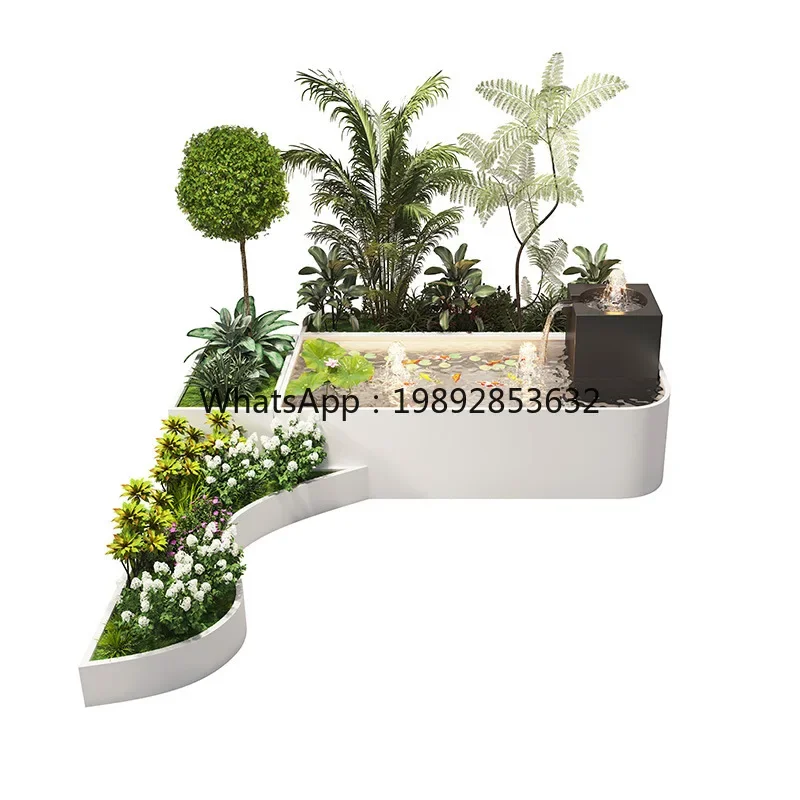 DD  Stainless Steel Courtyard Balcony Outdoor Indoor Water Flow Landscape  Flower Box Fish Pond Fountain Landscaping Ornament