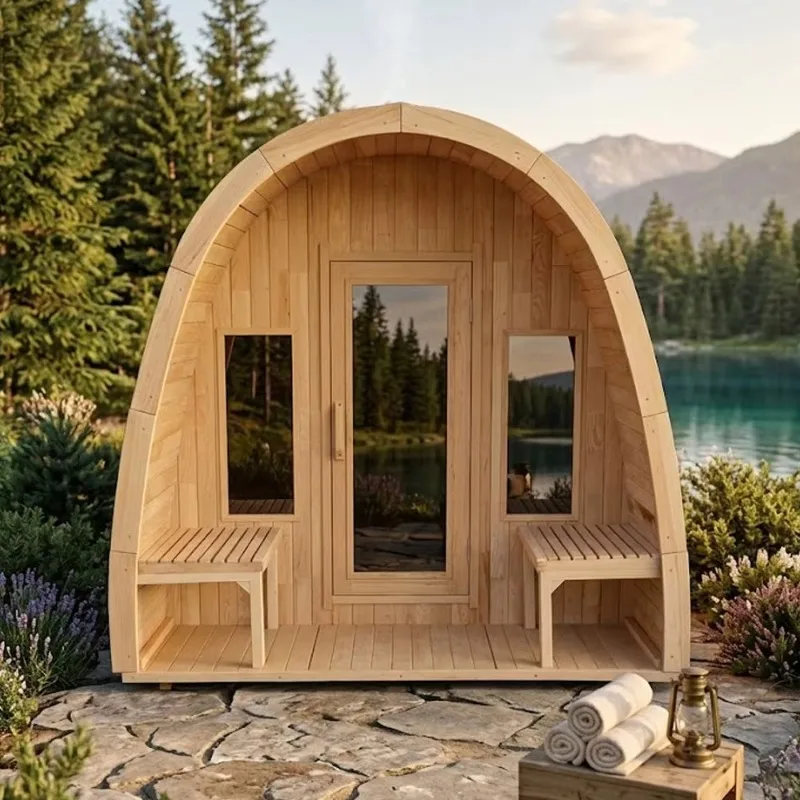 Outdoor Traditional Steam Sauna Room, Triangle Shape Cabin Made of Premium Canadian Fir Solid Wood