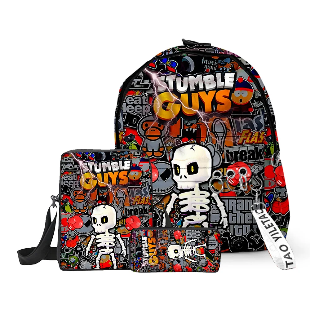 Imagem -03 - Stumble Guys School Bolsa Crossbody Bolsa Pen Case Mochila de Viagem Impermeável Estudantes do Ensino Fundamental e Médio Meninos e Meninas Pcs por Conjunto 3d