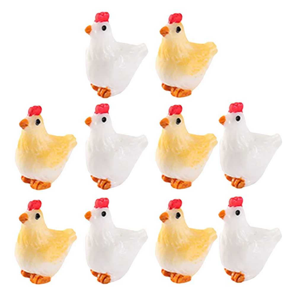 

10 Pcs Tiny Chicken Figurine Miniature Hen Figurines Farm Animal Toys Resin Shape Adornments Statue