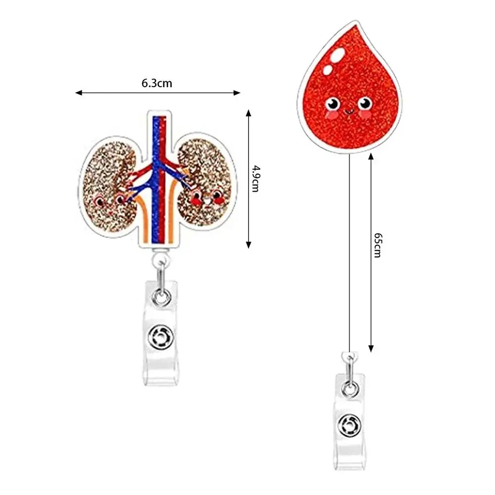 360 Rotating Retractable Badge Reel Human Organs Name Tag ID Badge Holder Acrylic Lightweight Easy Pull Buckle Staff Card