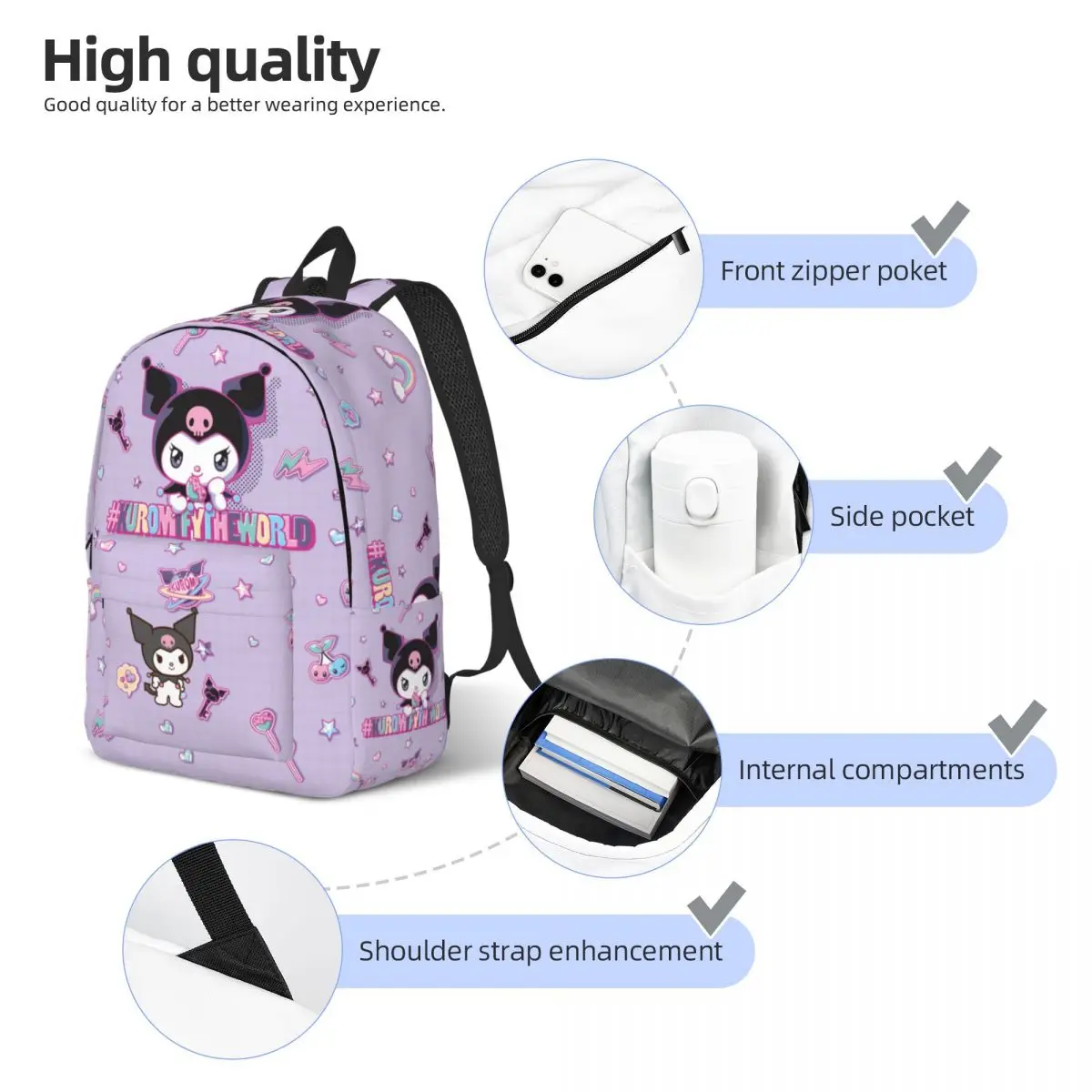 Kawaii Sanrio Kuromi Backpack for School Kindergarten School Student Book Bags Boy Girl Kids Daypack Gift