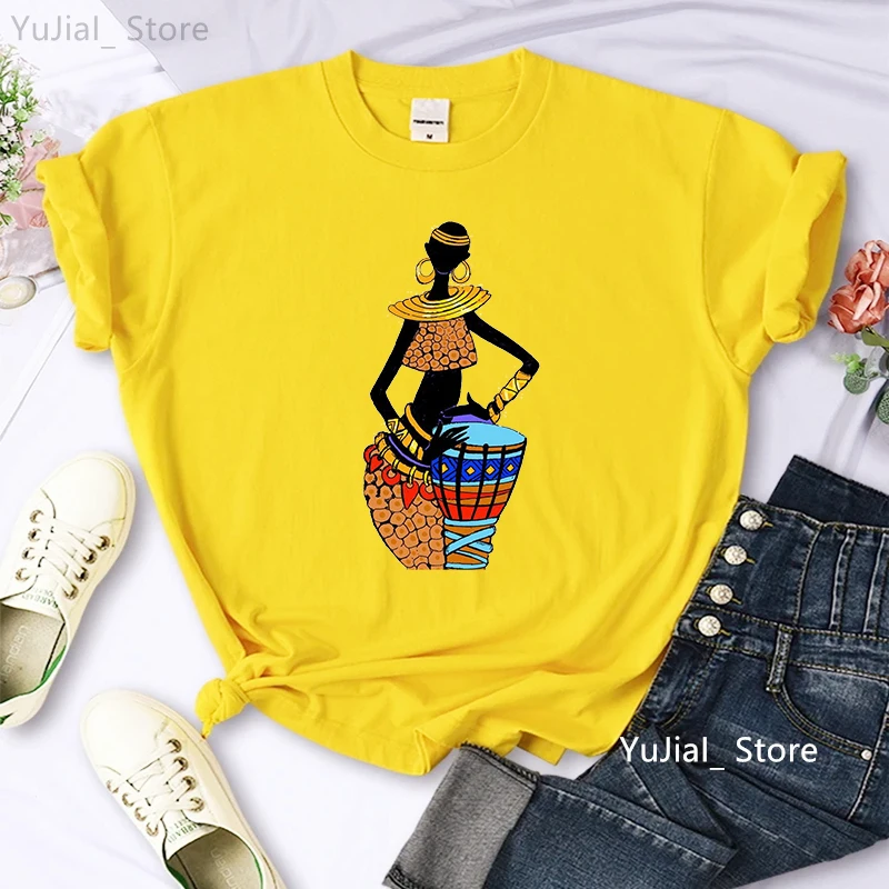 

Vintage T Shirt Women Melanin Black Girls Magic Tshirt Femme Summer Fashion T-Shirt Female Pink/Gray/Yellow/Green/White Shirt