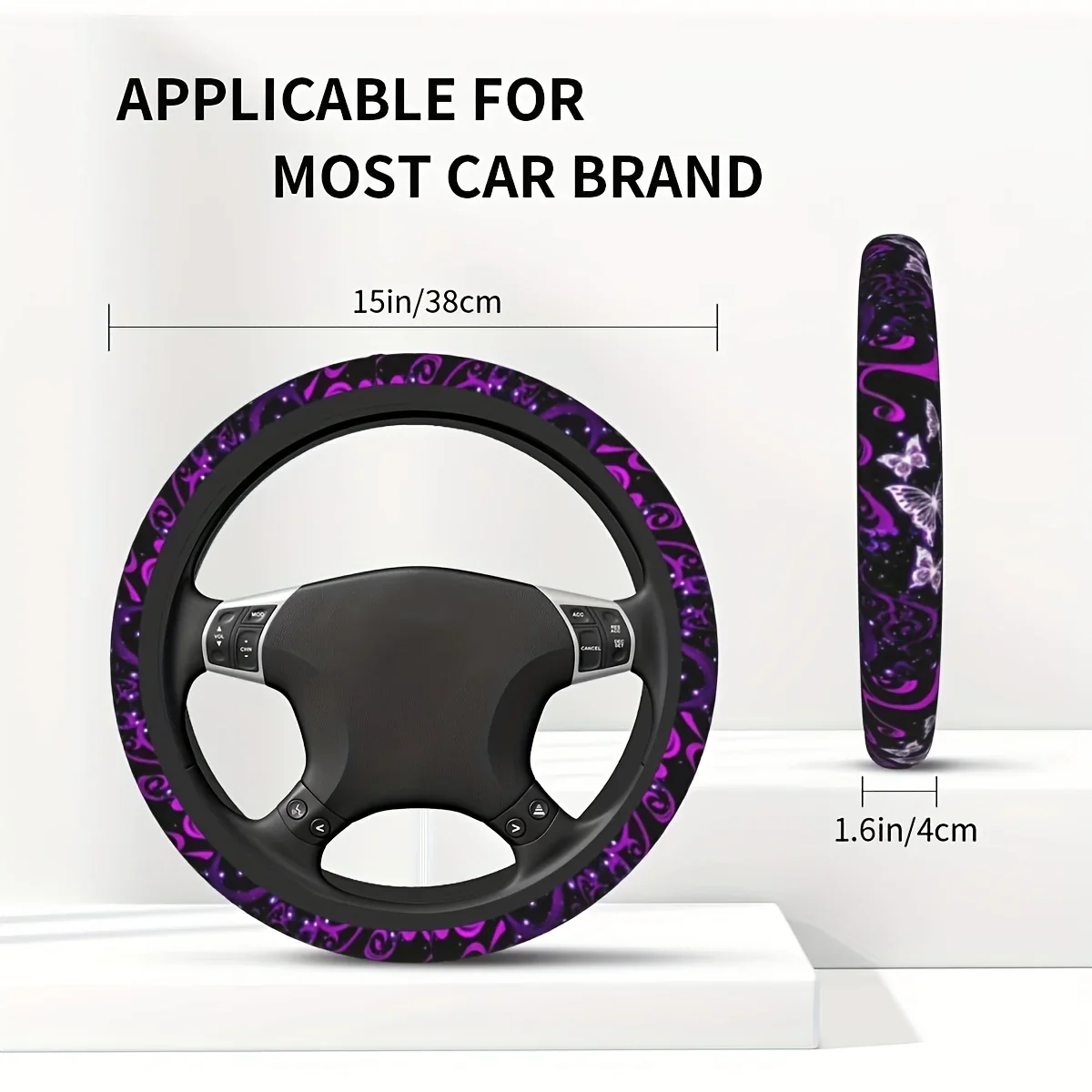 Purple Butterfly Car Steering Wheel Cover - Non-slip Car Steering Wheel Cover for Women, Car Interior Accessories