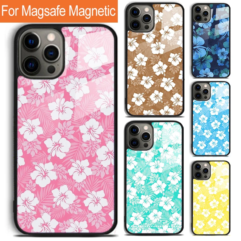 Funda de teléfono con adorno hawaiano para iPhone 17 Air 16 15 14 12 Pro Max Plus Magsafe, cubierta de carga inalámbrica magnética