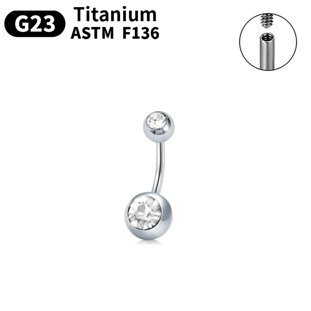 Trendy 14G Internally Threaded Women Sexy Belly Button Ring G23 Ti6AL4VELI Navel Piercing Comes With Coloful Zircon Opal