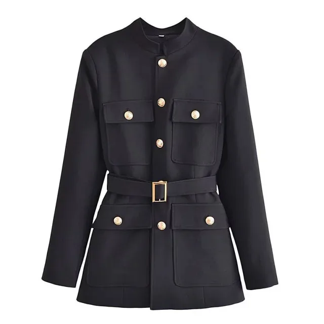 

BabYoung Women Elegant O-Neck Long Sleeve Single-Breasted Belt Slim Blazers Coat Woman Commute Solid Pocket Jacket Outerwear