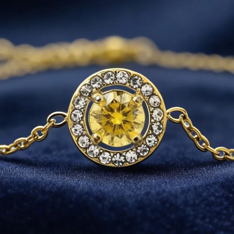 

1pc 0.5Carat Classic Round Cut Yellow Moissanite Golden Bracelet with Fashionable Design, Exquisite and Luxurious.