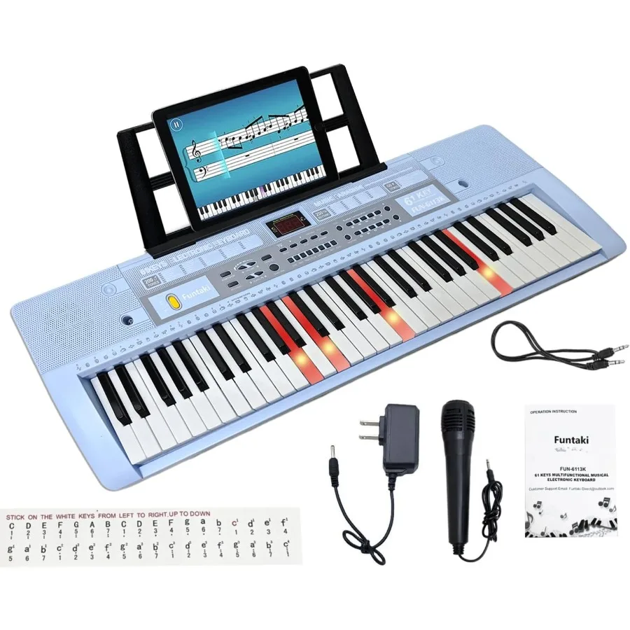 بيانو لوحة مفاتيح إلكترونية مكونة من 61 مفتاحًا مع مفاتيح مضاءة لتعلم الموسيقى وممارسة لوحة المفاتيح الرقمية المحمولة #1