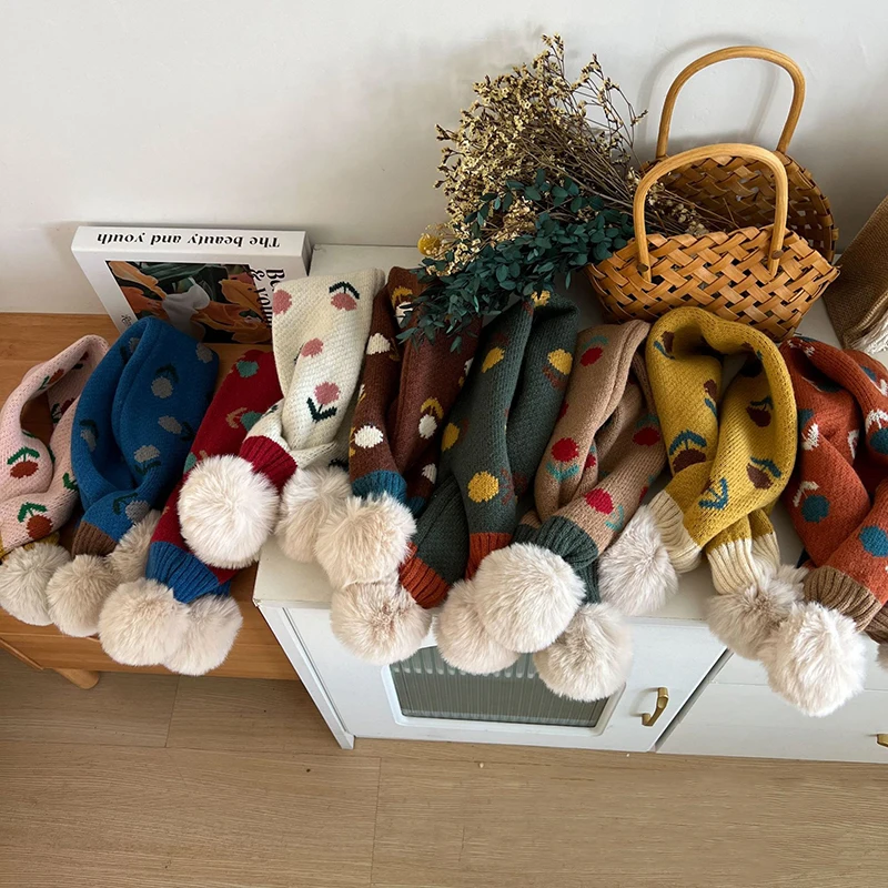 Description Picture 2 of itemKorean Patchwork Kids Winter Scarf Fashion Flower Print Boy Girl Anti-Cold Neckerchief Outdoor Windproof Children Neck Covers