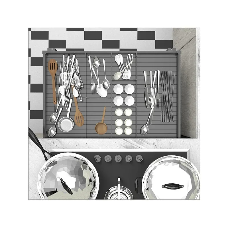 

All-aluminum pull basket Flat basket Kitchen cabinet Aluminum alloy pull basket Flat blue three-layer double-layer draw, built-i