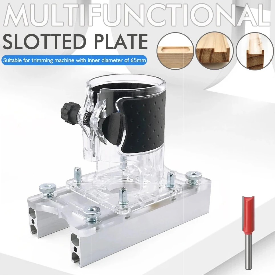 2-in-1 Transparent Slotting Bracket for 63.5-65mm Trimmer, Invisible Fastener Punch Locator for Wardrobe & Cabinet Panels