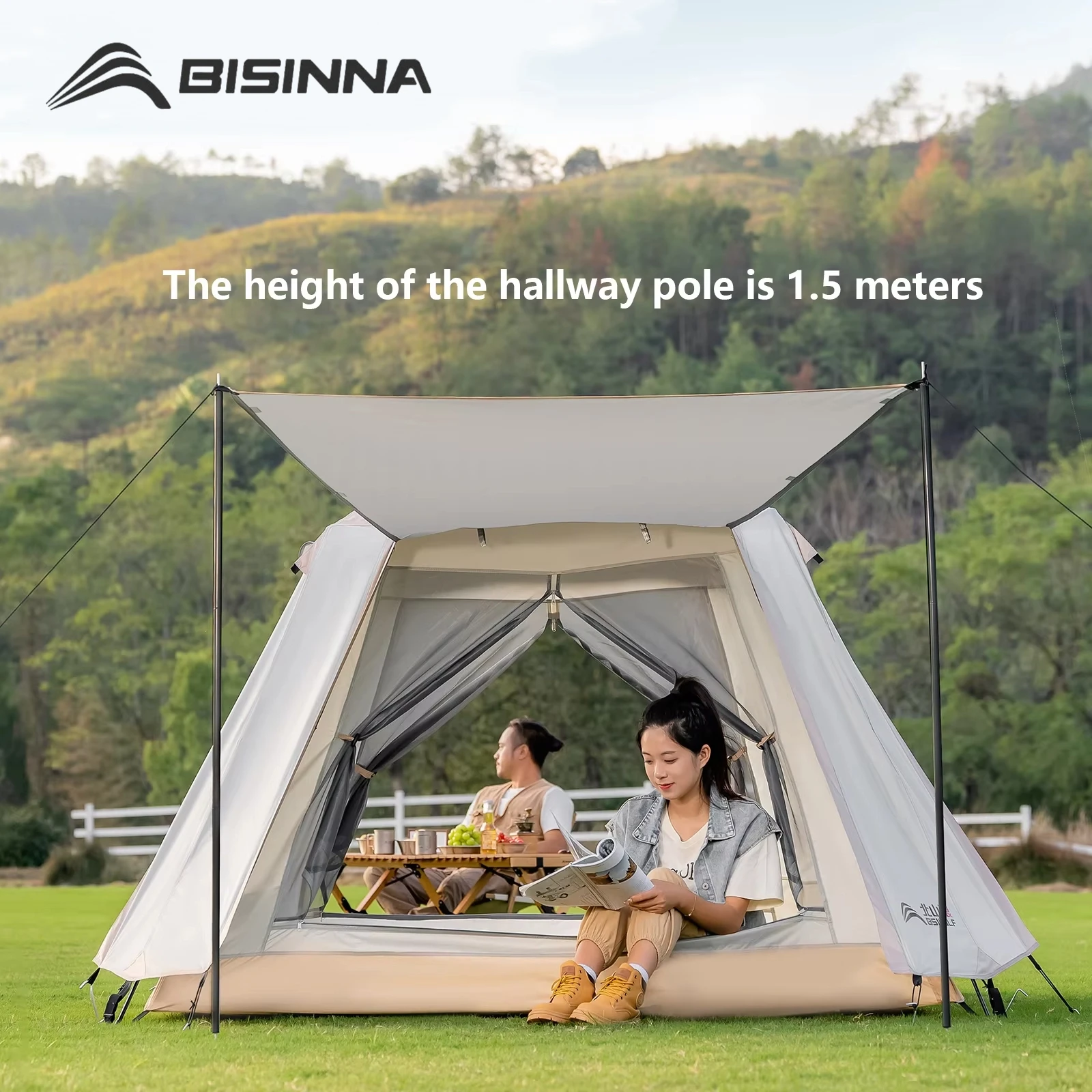 BISINNA 115CM/150CM Tent Pole Outdoor Camping Folding Awning Rod Support Stand Pole Tent Extending Door Frame Tent Accessories
