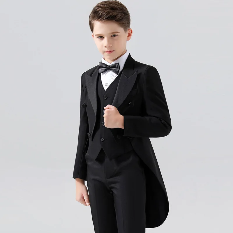 Kids Formal 007 Black Tuxedo Wedding Dress Flower Boys Evening Party Photograph Suit Children Birthday Gift Ceremony Costume