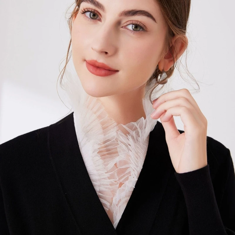 Accesorio para mujer, blusa media camisa con cuello falso malla con volantes extraíble, envío directo