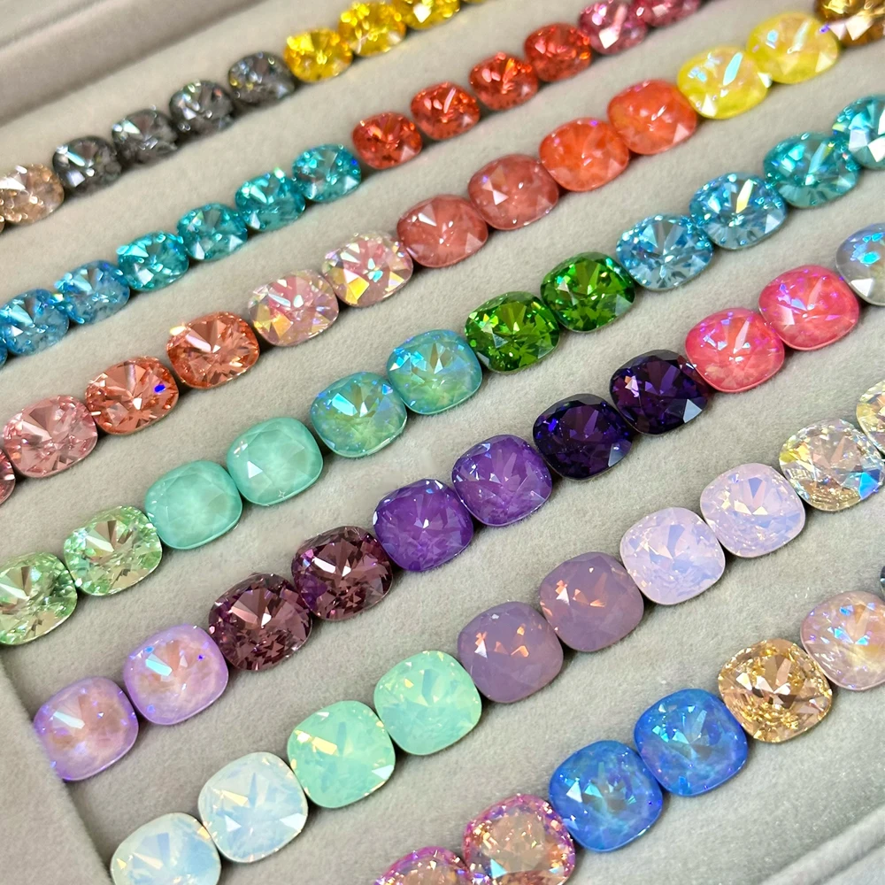 

10pcs 8mm Cushion Cut Shape Crystal Glitter Glass Rhinestones Different Colors Nail Charms Stones 3D DIY Accessories