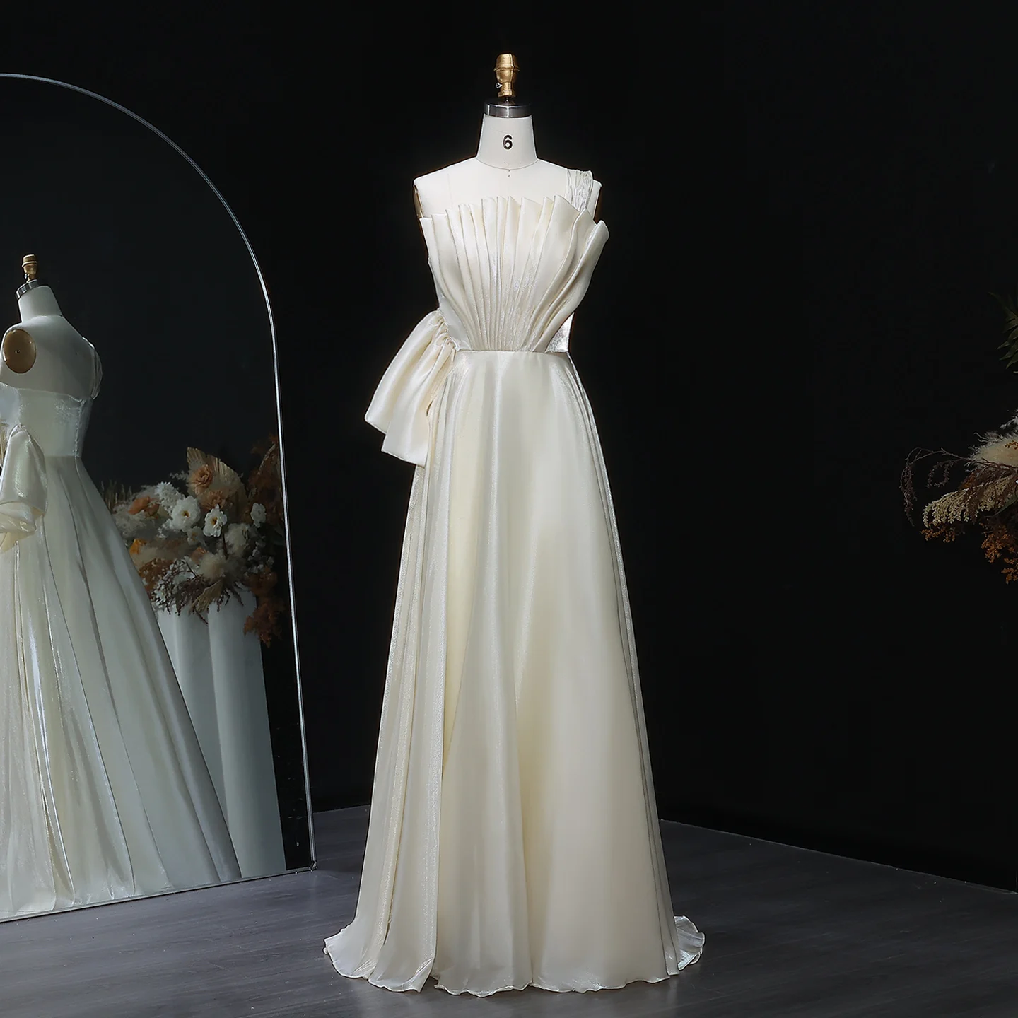 

Sharon Said Luxury Beige One Shoulder Evening Dresses with Pleated A-Line for Women Wedding Party Gown Dubai SF113 Customized