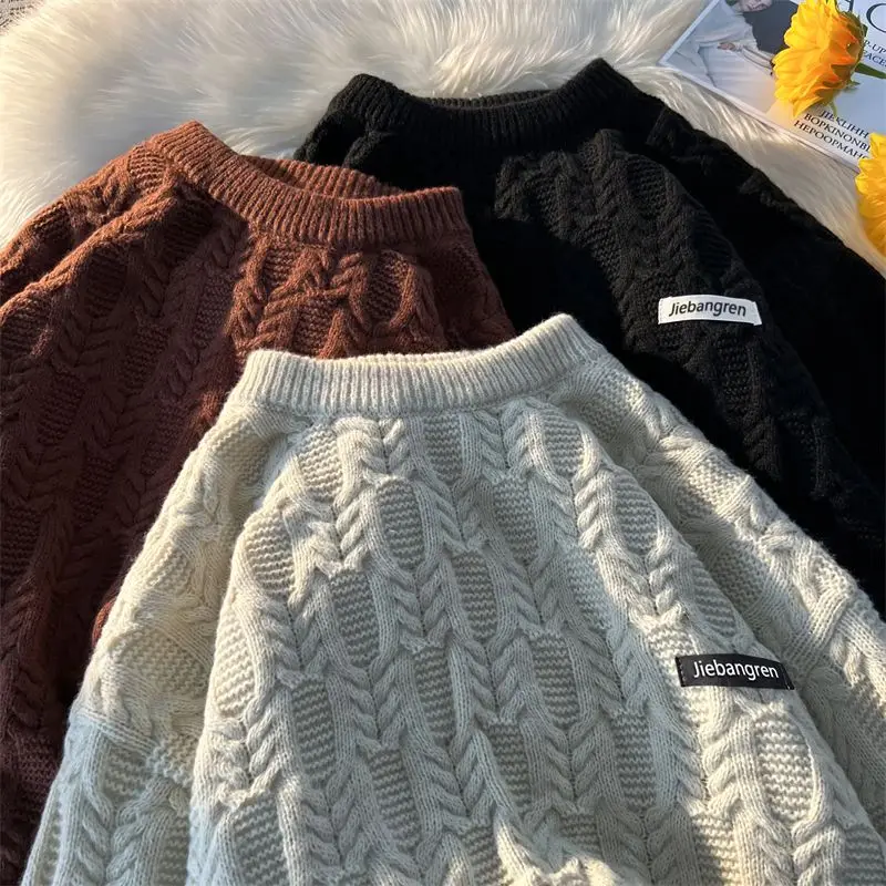 

Мужской вязаный свитер свободного кроя из полиэстера, мягкий, повседневный, для зимы