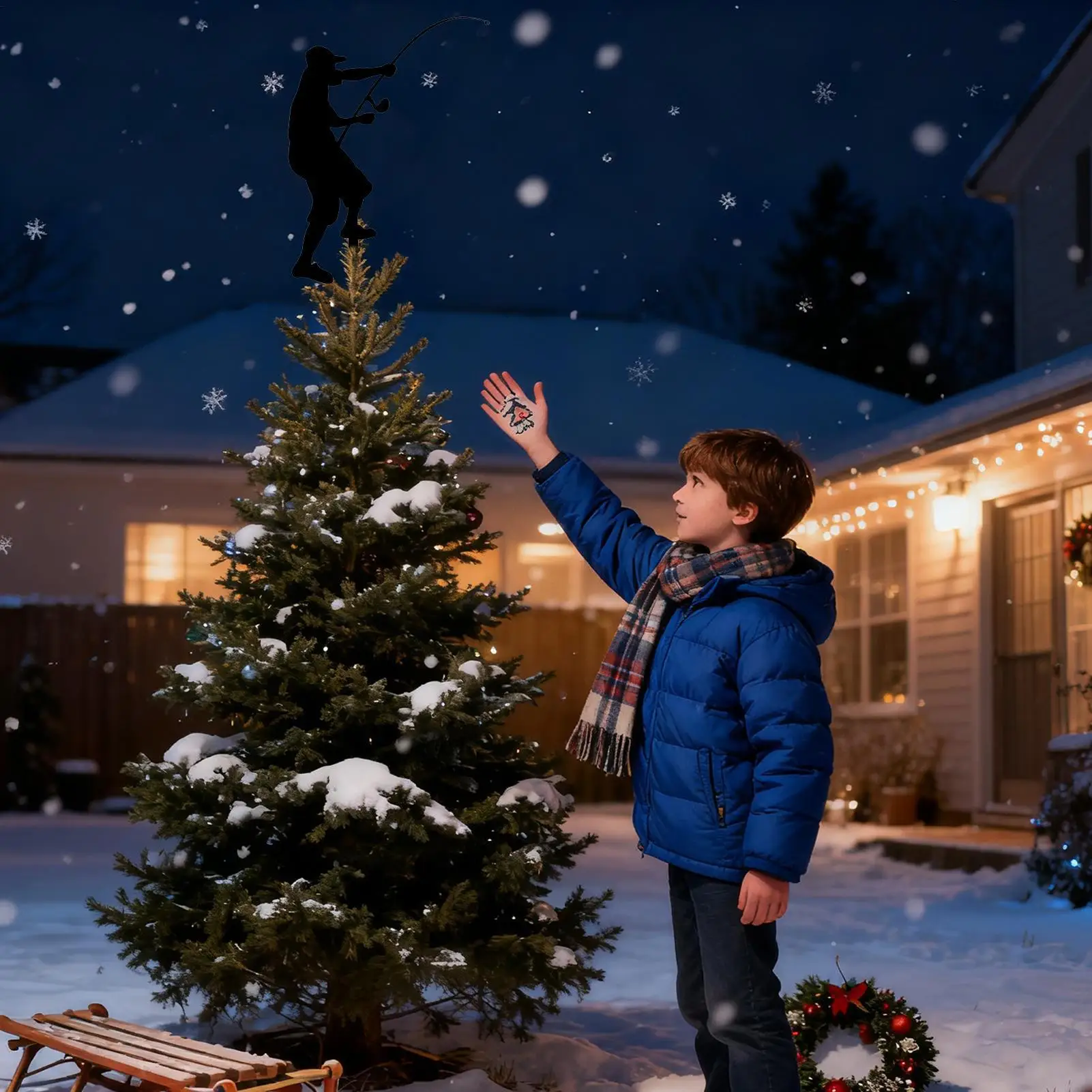 

Топперы для рождественской елки, силуэт рыбака, железный устойчивый к ржавчине декор, железный силуэт, украшение для рождественской елки для дома