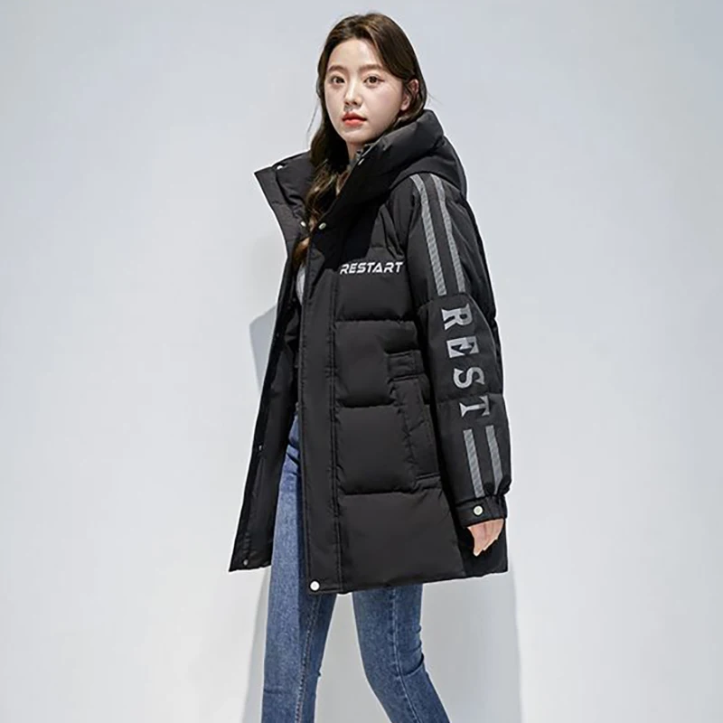 White Eiderdown Down  Temperament Long Winter New Online Celebrity Fashion Korean Version Of Hooded Loose Thick Coat Women