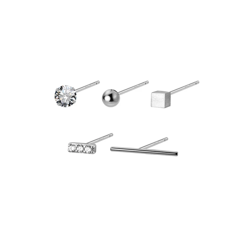 Modian One Set of Five Stud Earring for Women Tiny Geometric Anti-Allergy Sterling Silver 925 Ear Pin Fine Jewelry Accessories