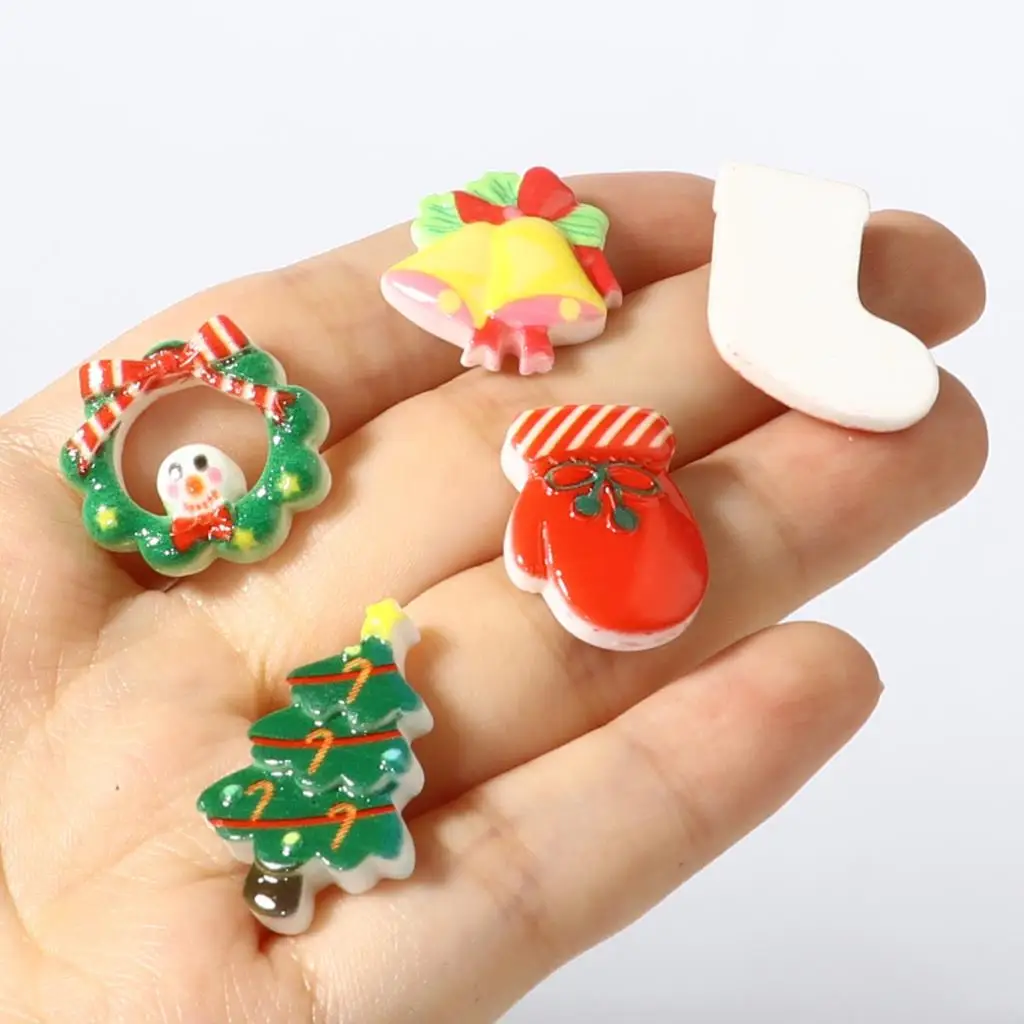 20 PCs Christmas Series Resin Embellishments Christmas Santa Claus Multicolor Resin Cabochon for DIY Christmas Jewelry Gifts