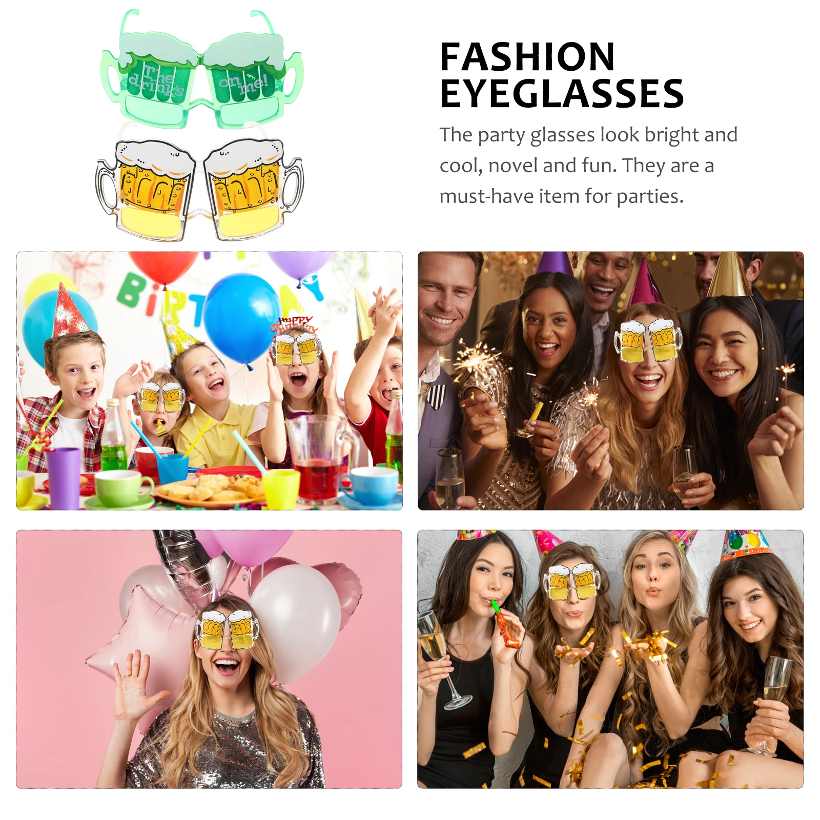 

2pcs Beer Mug Glasses Decorative Plastic Eyeglasses for Summer Party Celebration Oktoberfest Child Beach Fun Props