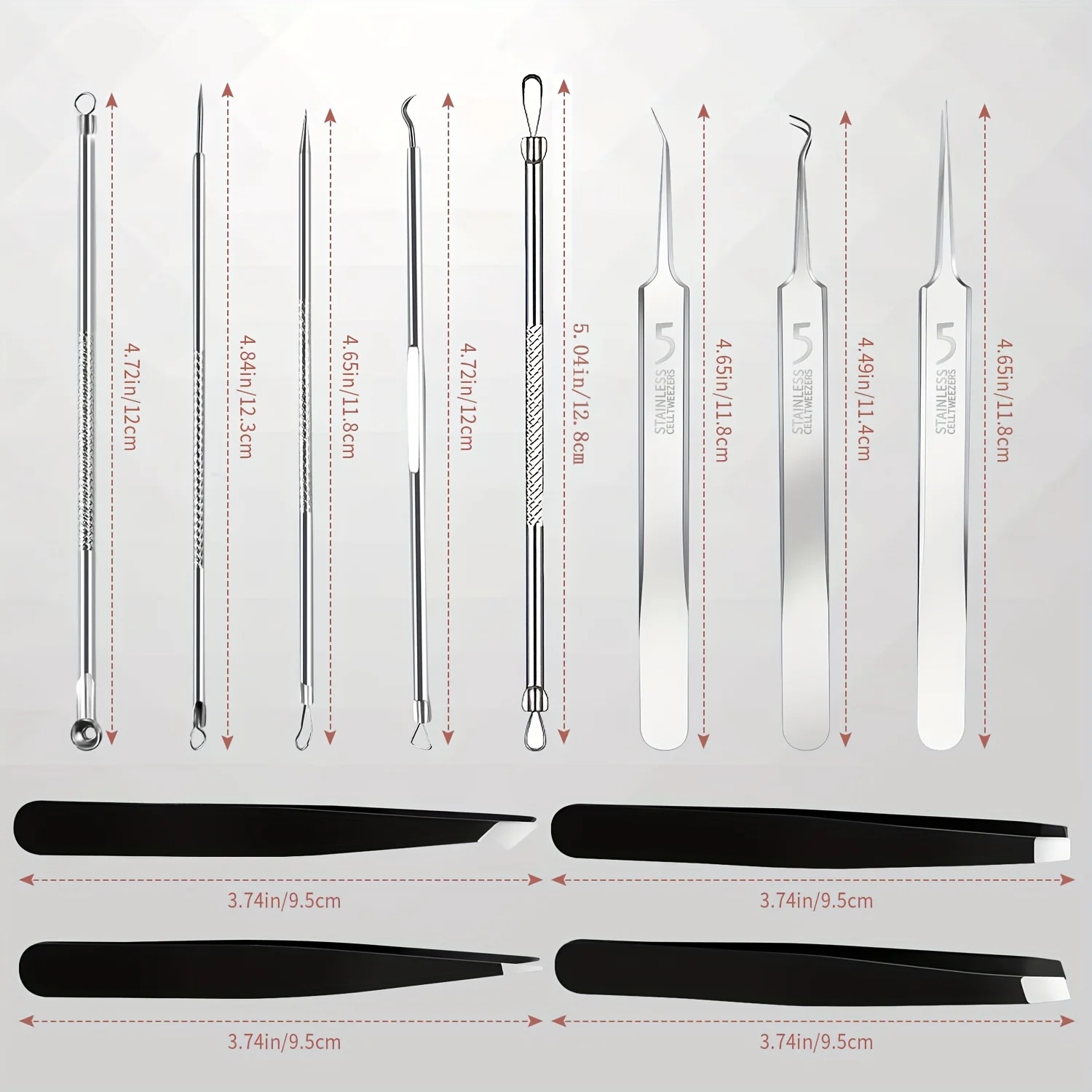 12個の黒ずみ除去ツール、ニキビ除去ツールキット、黒ずみを素早く簡単に除去、女性の顔の毛用の精密な眉毛ピンセット