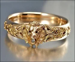 Pure Gold Color Natural Lion Rings for Men Brother Fashion Wedding Dress Fine Jewelry Ring Accessories Boyfriend Gift 2022 Trend