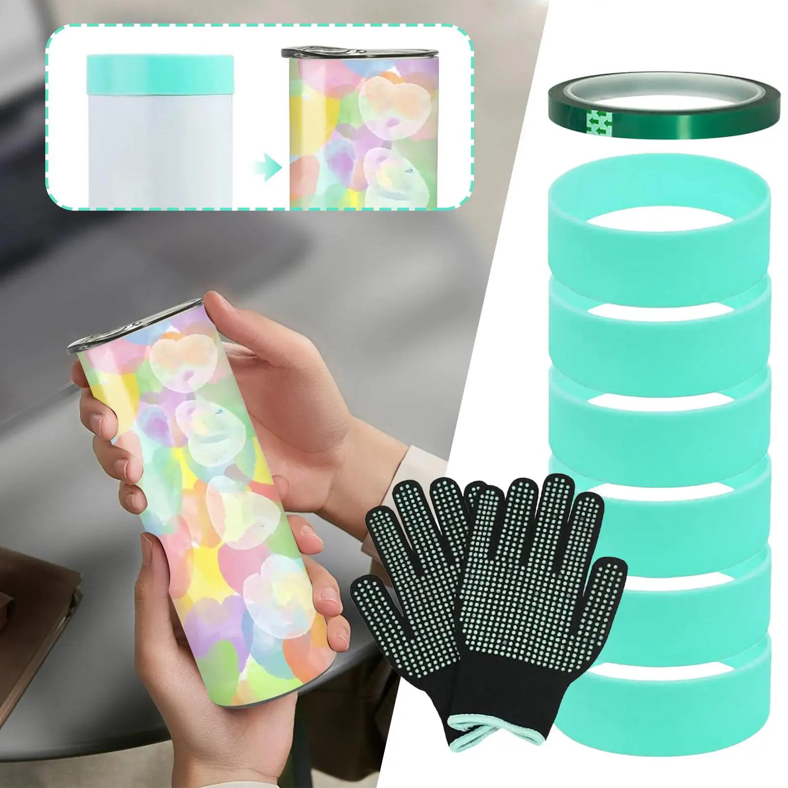Sublimation Bands For Tumblers 6 Pieces Elastic Reducing Ghosting Sleeve Heat Resistant Wrap Ring For Art Water Bottle Travel