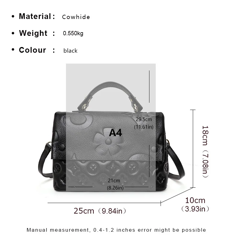 Aidrani The New WOMEN\'S One Shoulder Crossbody Bag Is Made of High-quality Cowhide and Printed with Black Flower Patterns