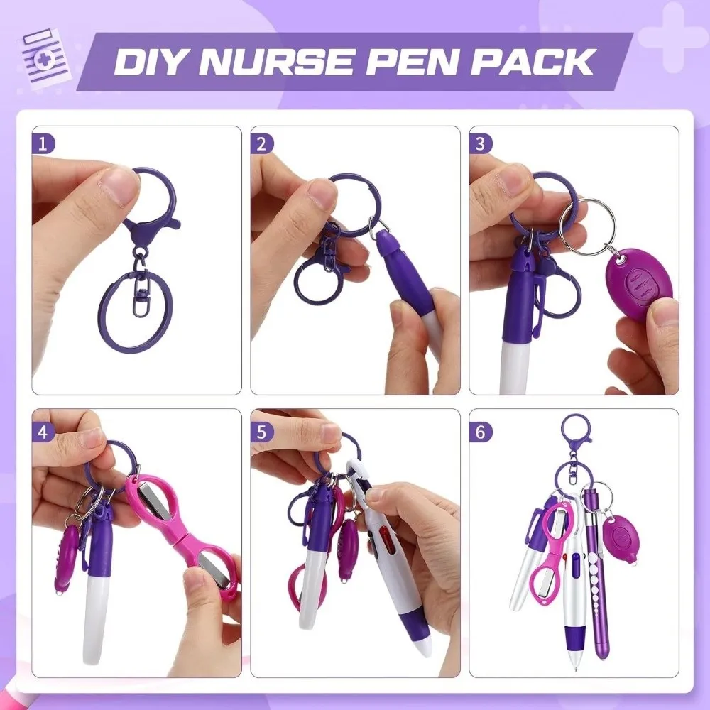 6-in-1 Multifunktions-Einziehstift-Set mit Taschenlampe, faltbarem Ausweishalter, Ausweisrolle, Schlüsselanhänger, Permanentmarker für Ärzte und Krankenschwestern – Detail 5