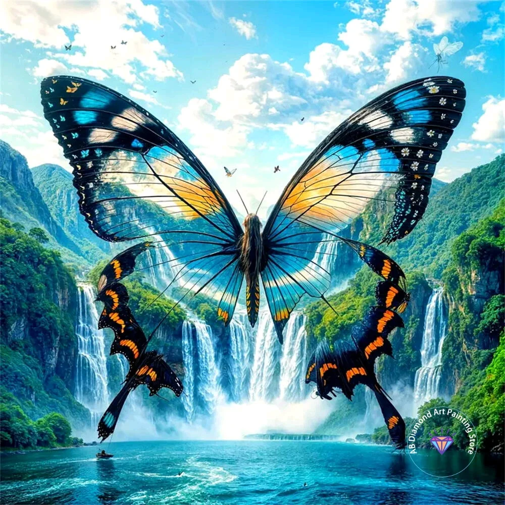 

Butterfly Animal Waterfall AB Diamond Painting Kit Square Round Diamond 5D DIY Mosaic Handmade Art Exquisite Gift Home Decor