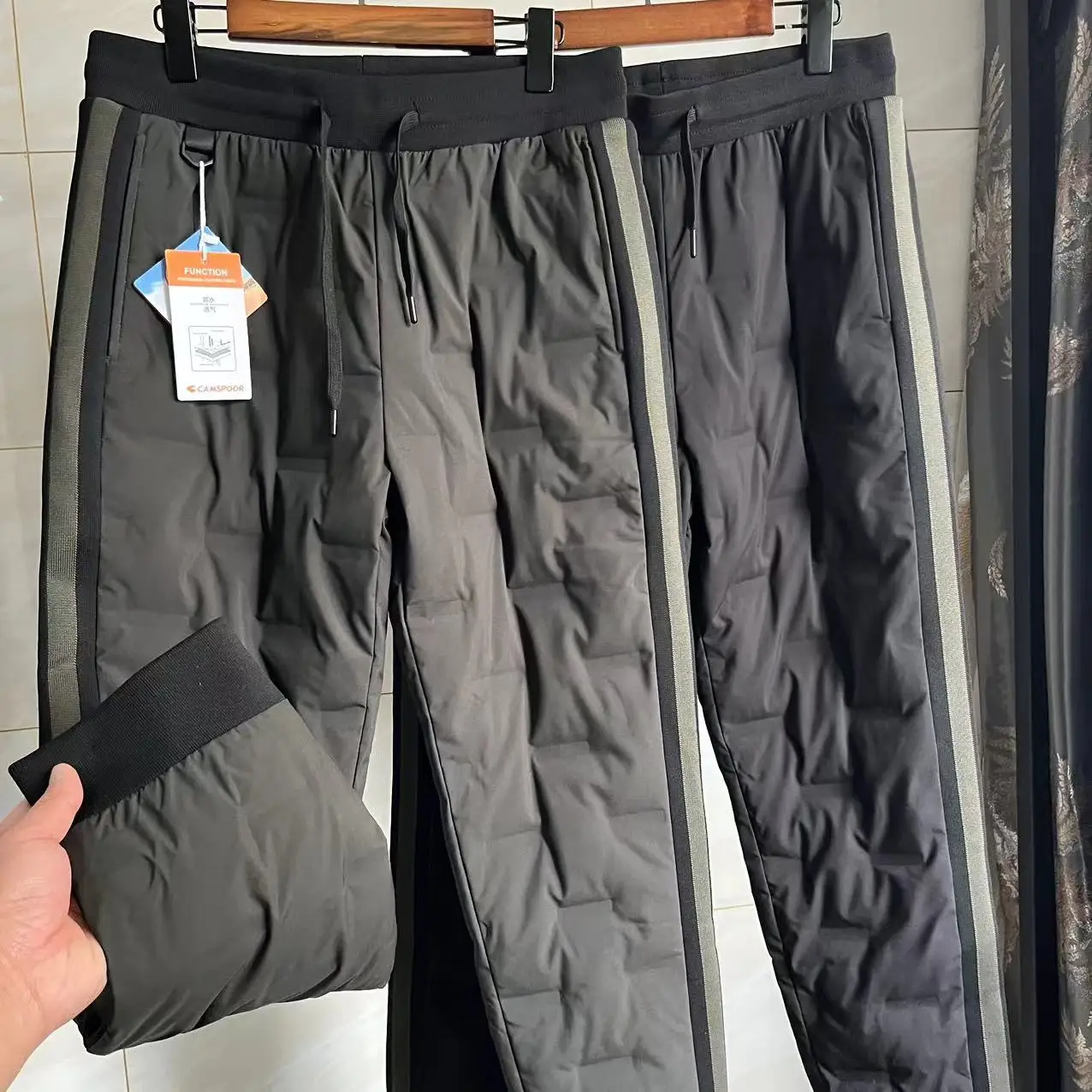 

Мужские зимние брюки из пуха, повседневные длинные брюки для молодежи, городской стиль, цветной блок