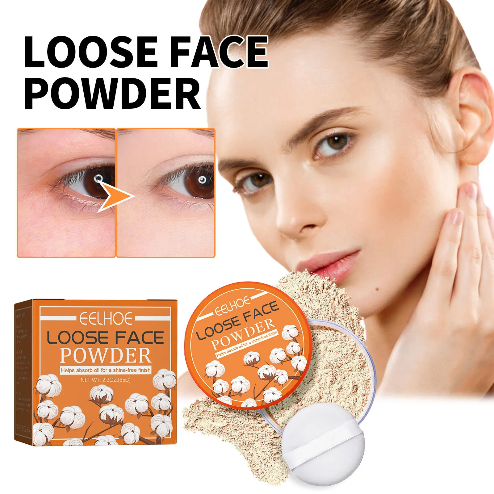 Eelhoe Face Powder Waterproof Sweat-Proof Smear-Proof Makeup Natural Concealer Repair Finishing Powder Light and Delicate