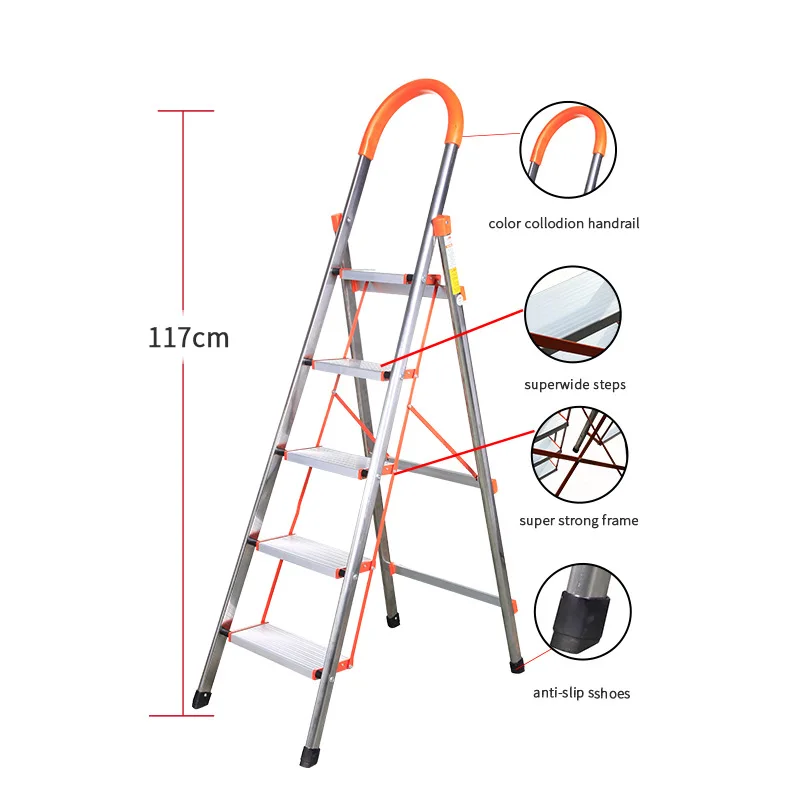 Thickened Aluminum A‑Frame Ladder Portable Folding Step Ladder Single‑Side Handrail Indoor Household Climbing Ladder