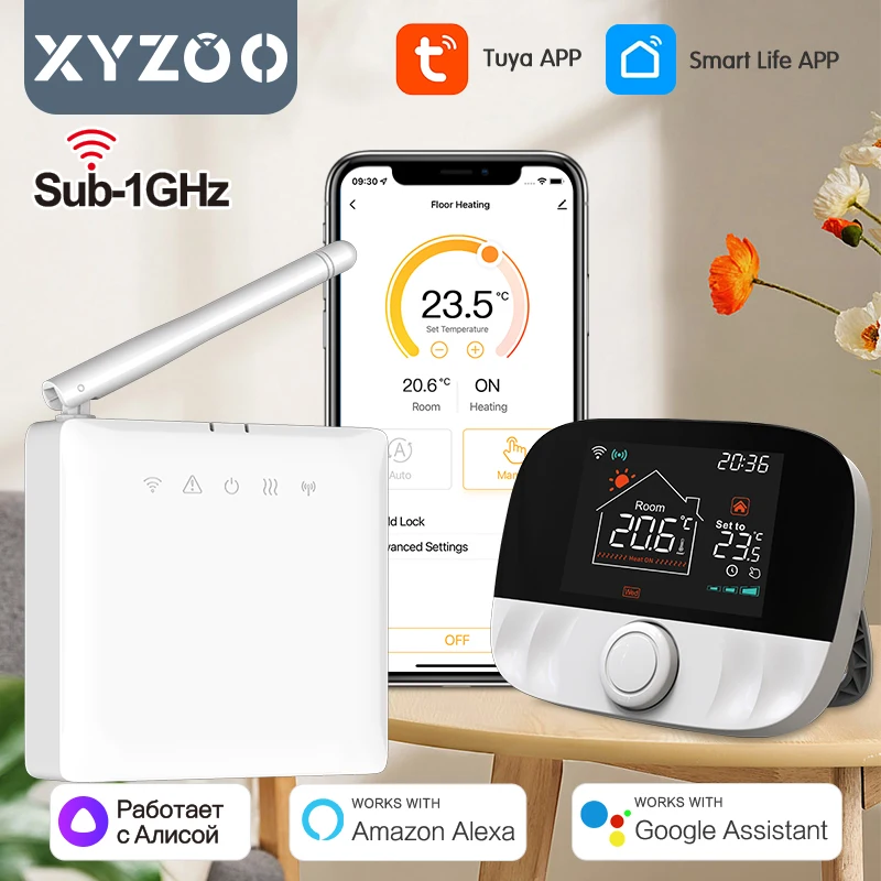 

RF433 Wireless Thermostat Tuya WiFi Smart APP Remote Temperature Controller for Water Gas Boiler and Actuator Google Home Alexa