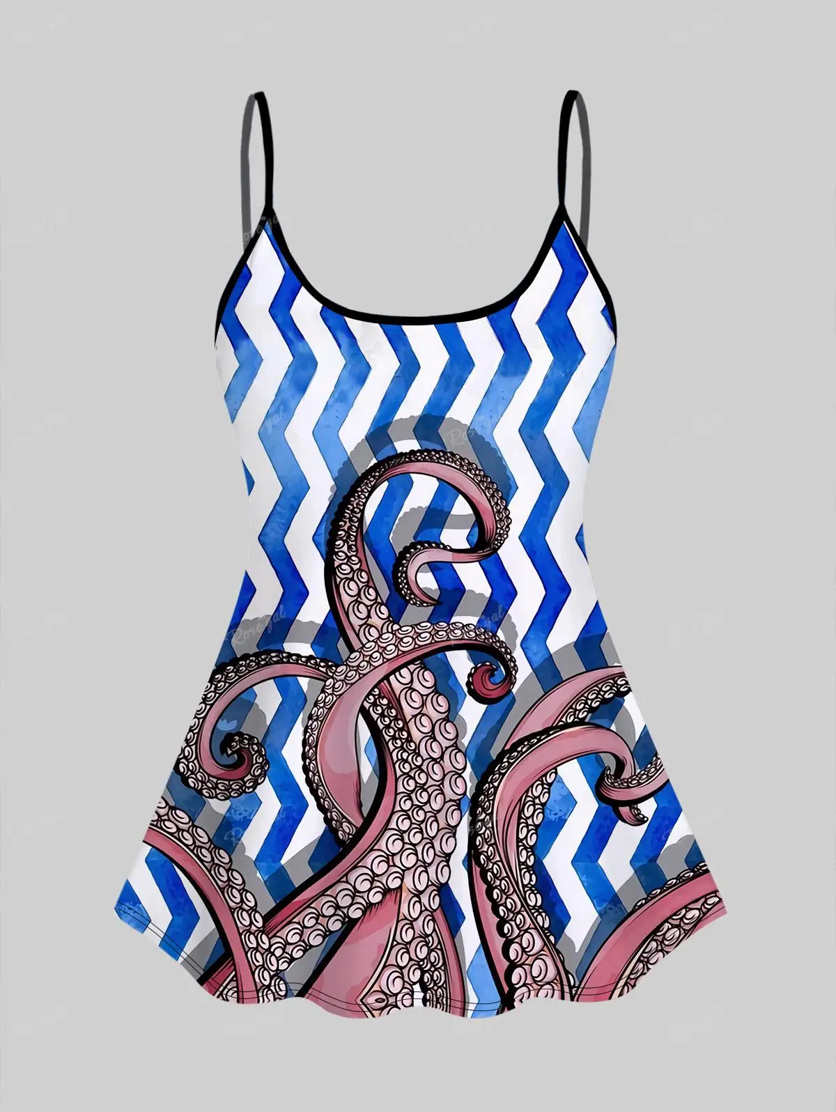 Bañador de talla grande para mujer, Tankini con estampado de rayas de pulpo, correa ajustable para el hombro, sin alambre