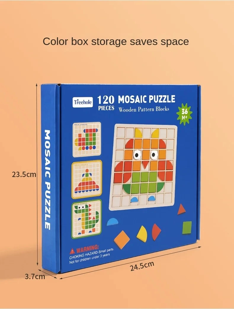 木製パターンブロック 120 個モザイクパズルモンテッソーリ幼児教育パズルインテリジェンスゲームギフト子供のための