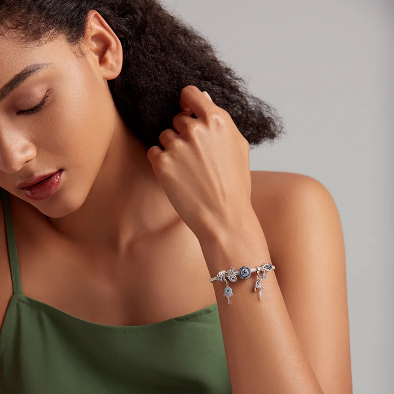 WOSTU 100% リアル 925 スターリングシルバー眩しいジルコンチャームビーズフィットオリジナル DIY ブレスレットペンダント 925 ジュエリー