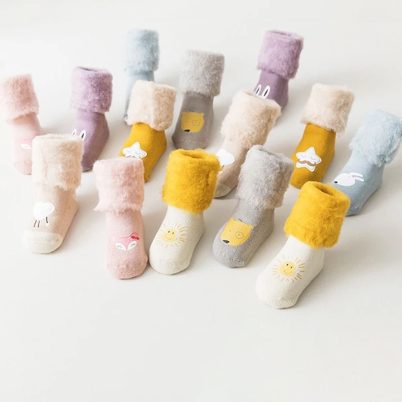 Thick Warm Baby Floor Socks Indoor Toddler Anti Slip Walking Sock 0-4Year Kids Winter Thermal Footwear Plush Long Tube Stockings