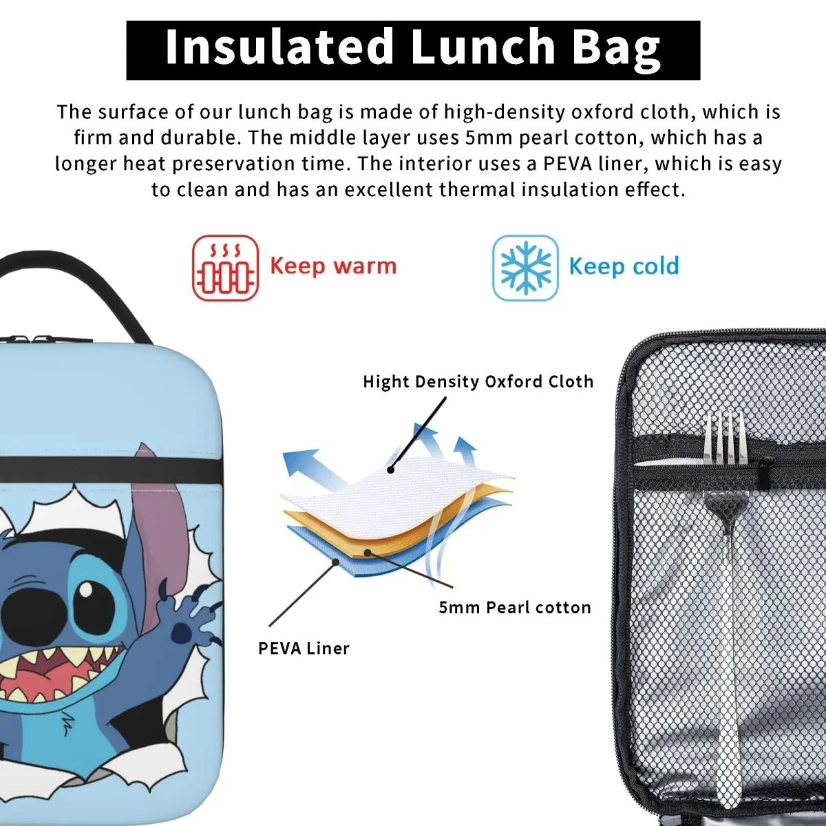 Large Food Bags Hello Large Capacity Disney Lilo & Stitch Film Travel Lunch Food Box For Girls