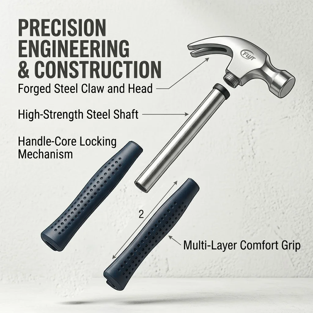 Multifunctional Claw Hammer Ergonomic Handle Heavy Duty Striking Tool for Home Repair Construction & DIY